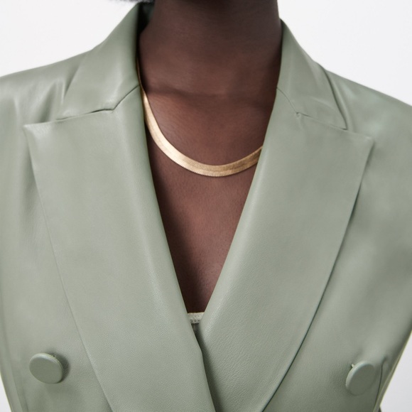 ZARA WOMAN SEA GREEN DOUBLE BREASTED FAUX LEATHER BLAZER - Picture 10 of 10